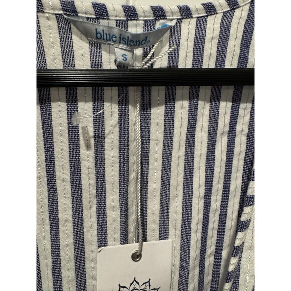 Blue Island Blue White Striped Boho Flowy Dress Swim Cover-up Size Small - Picture 2 of 3